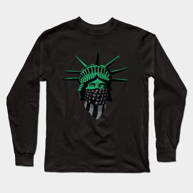 Statue of Liberty Black USA Flag Long Sleeve T-Shirt by Joebarondesign